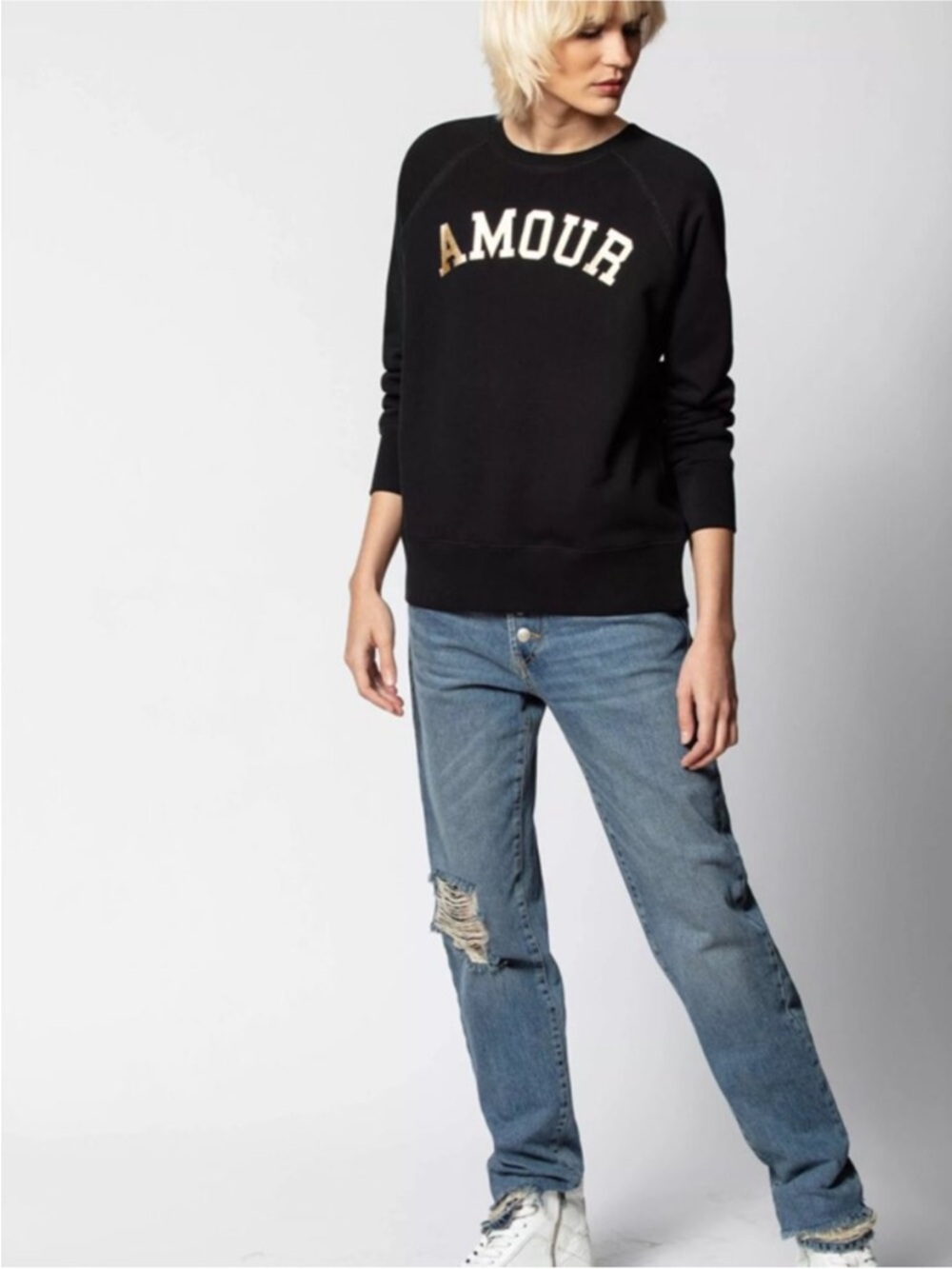 Zadig & Voltaire Upper Amour Foil Black Gold Crewneck Pullover Sweatshirt Cotton - Picture 2 of 11